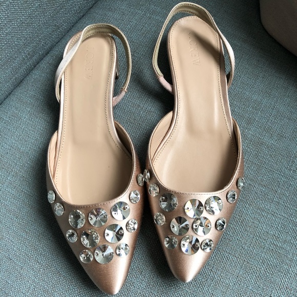 J. Crew Embellished Satin slingback flat - Picture 1 of 4